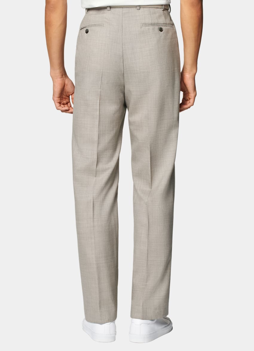 SUITSUPPLY Pure S110's Wool by Vitale Barberis Canonico, Italy Light Taupe Wide Leg Straight Trousers