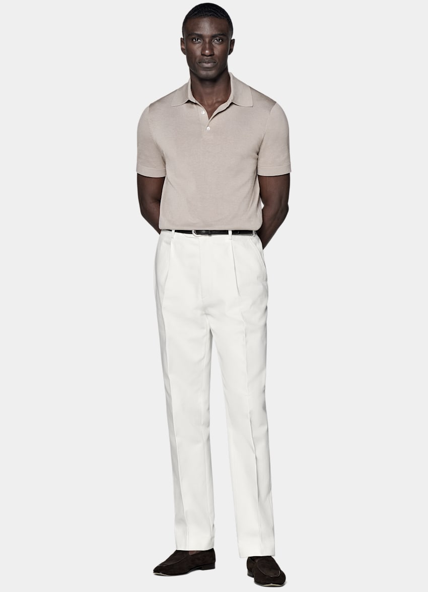 SUITSUPPLY Pure Cotton by Di Sondrio, Italy  Off-White Wide Leg Tapered Firenze Pants