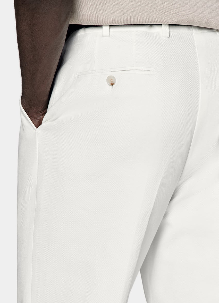 SUITSUPPLY Pure Cotton by Di Sondrio, Italy  Off-White Wide Leg Tapered Pants
