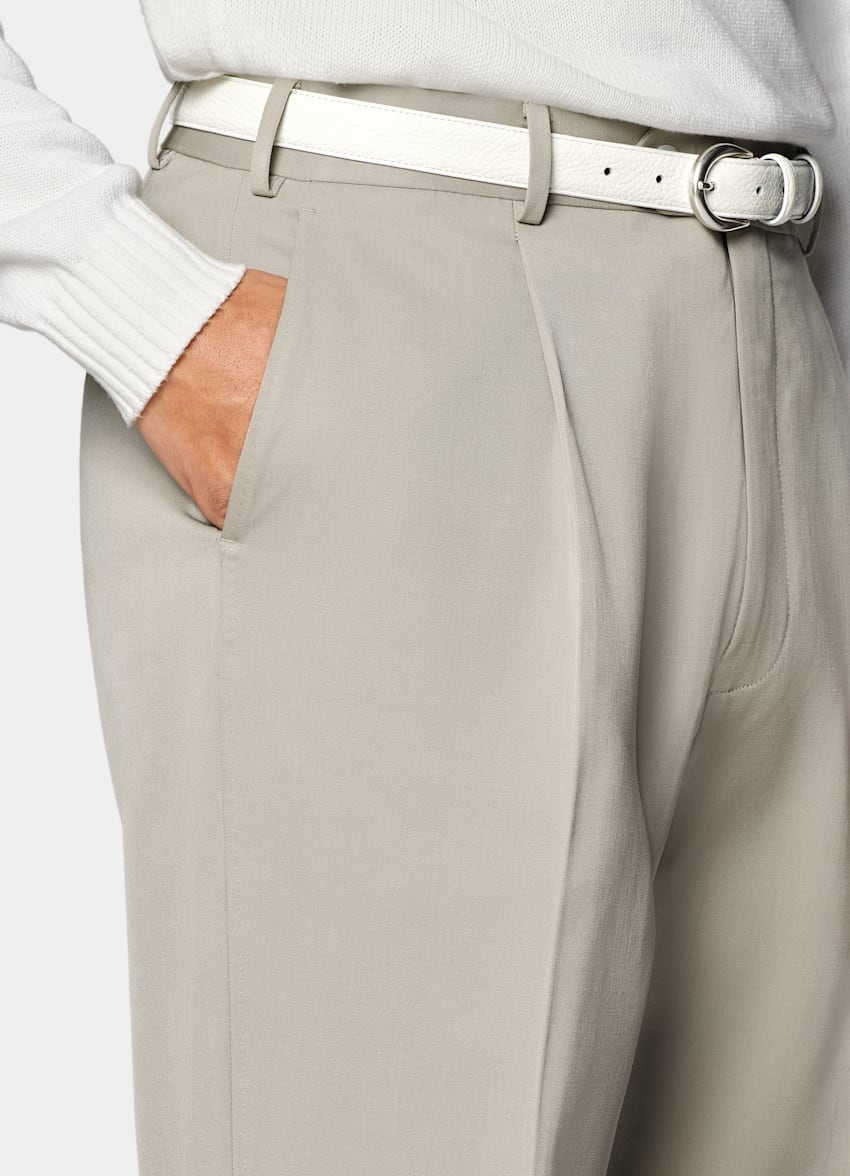 SUITSUPPLY Wool Mohair by Botto Giuseppe, Italy Light Green Wide Leg Straight Duca Trousers