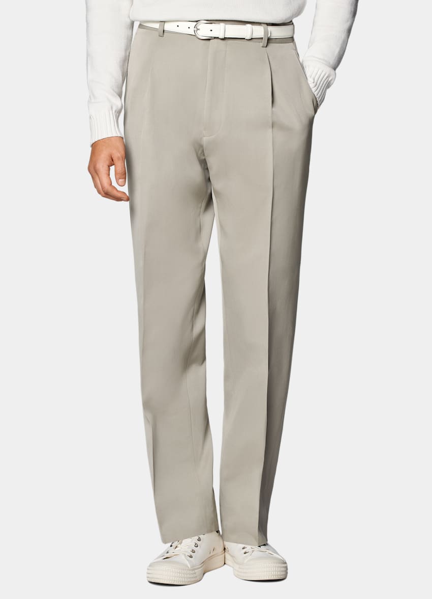 SUITSUPPLY Wool Mohair by Botto Giuseppe, Italy  Light Green Wide Leg Straight Duca Pants