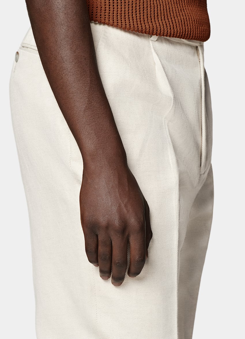 SUITSUPPLY Summer Cotton Linen by Di Sondrio, Italy Sand Wide Leg Tapered Trousers