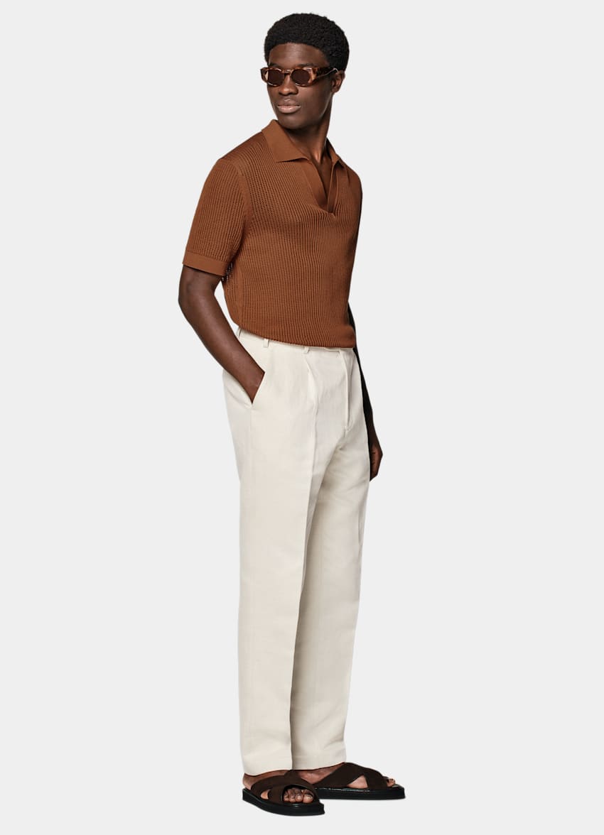 SUITSUPPLY Cotton Linen by Di Sondrio, Italy  Sand Wide Leg Tapered Firenze Pants