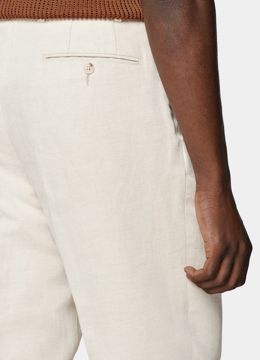 SUITSUPPLY Cotton Linen by Di Sondrio, Italy Sand Wide Leg Tapered Firenze Trousers