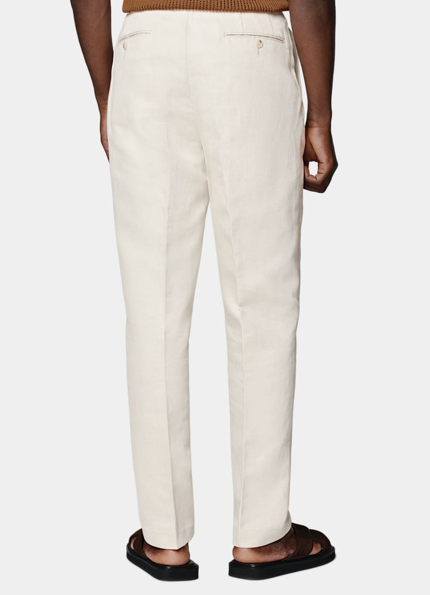 SUITSUPPLY Cotton Linen by Di Sondrio, Italy  Sand Wide Leg Tapered Pants