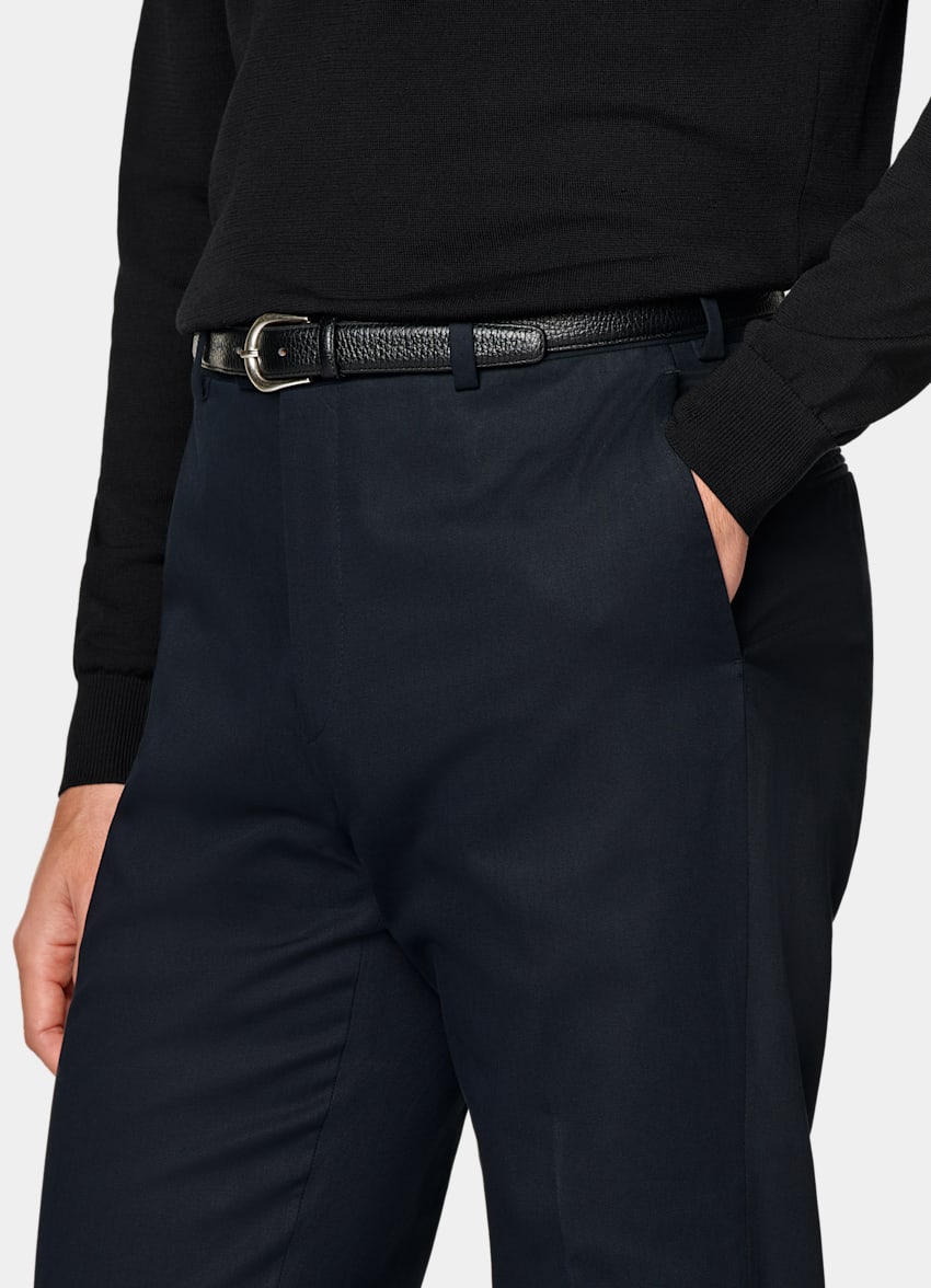 SUITSUPPLY All Season Pure Cotton by Di Sondrio, Italy Navy Straight Leg Trousers