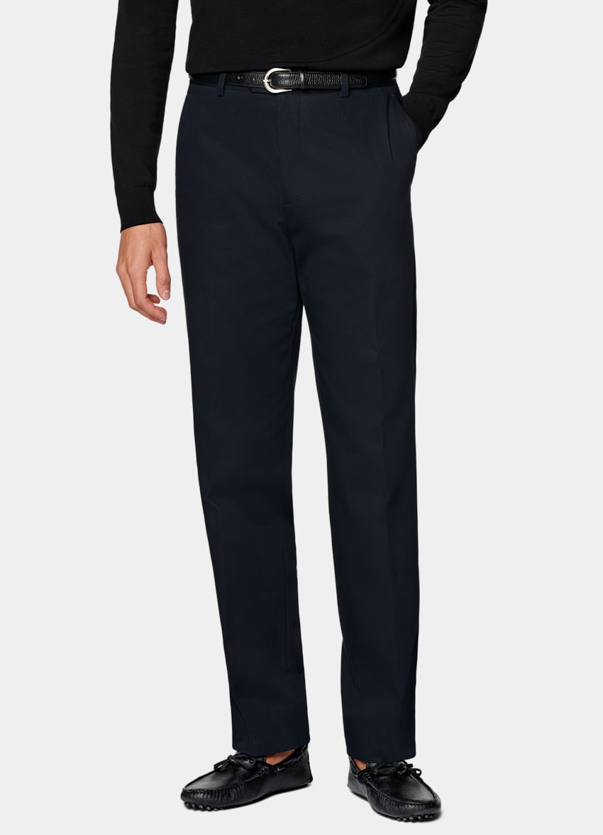 SUITSUPPLY All Season Pure Cotton by Di Sondrio, Italy Navy Straight Leg Trousers
