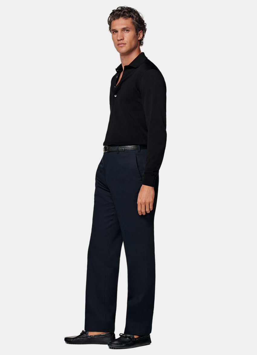 SUITSUPPLY All Season Pure Cotton by Di Sondrio, Italy Navy Straight Leg Trousers