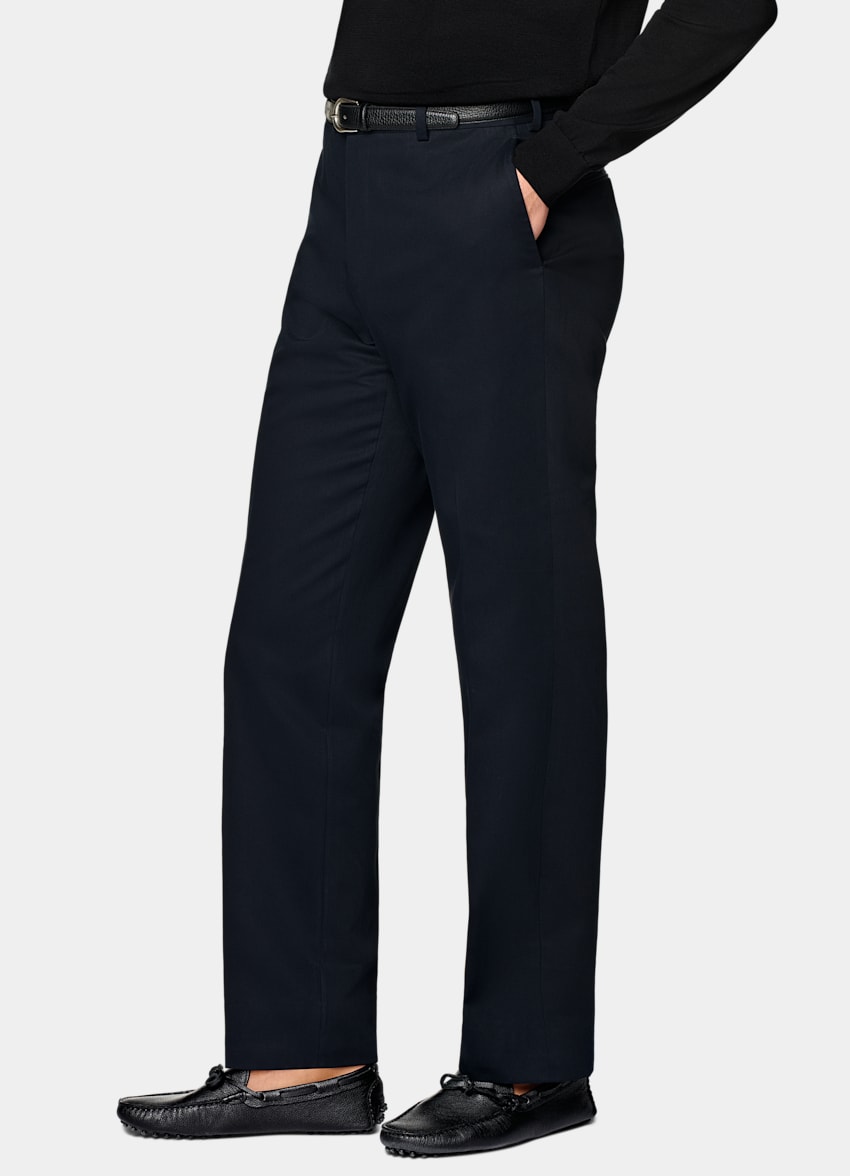 SUITSUPPLY All Season Pure Cotton by Di Sondrio, Italy Navy Straight Leg Trousers