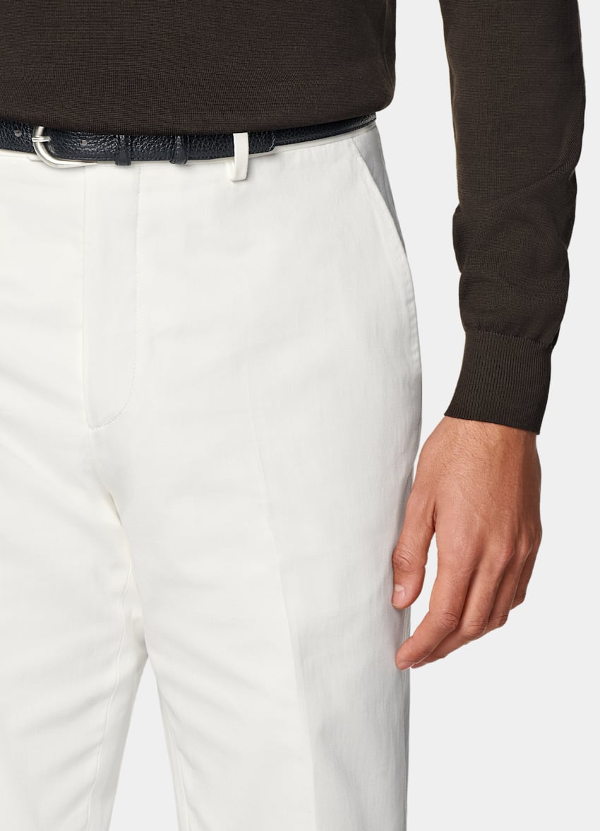 SUITSUPPLY All Season Pure Cotton by Di Sondrio, Italy Off-White Straight Leg Trousers