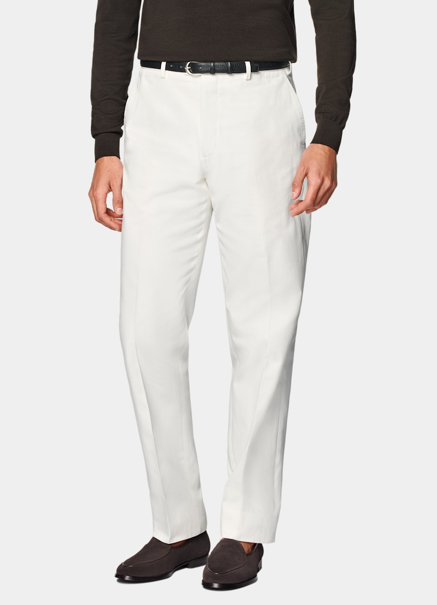 SUITSUPPLY All Season Pure Cotton by Di Sondrio, Italy Off-White Straight Leg Trousers