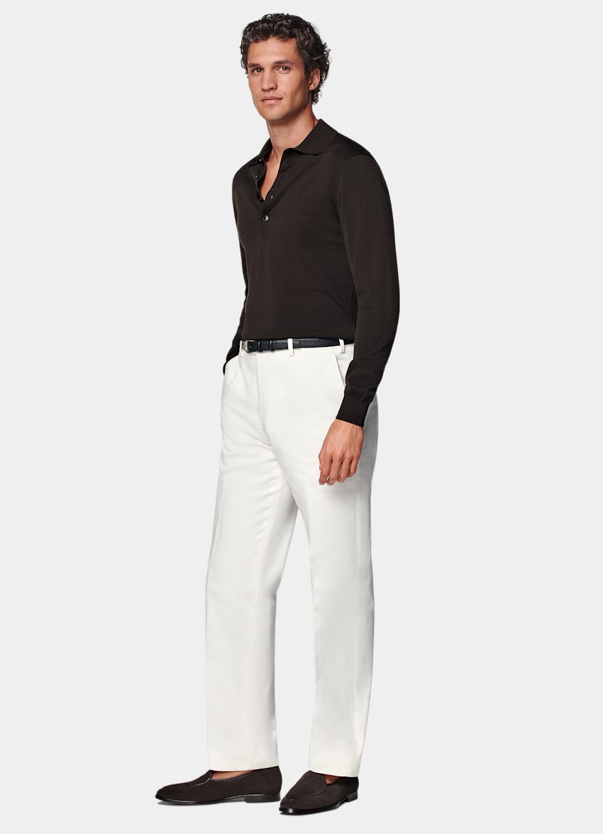 SUITSUPPLY All Season Pure Cotton by Di Sondrio, Italy Off-White Straight Leg Trousers