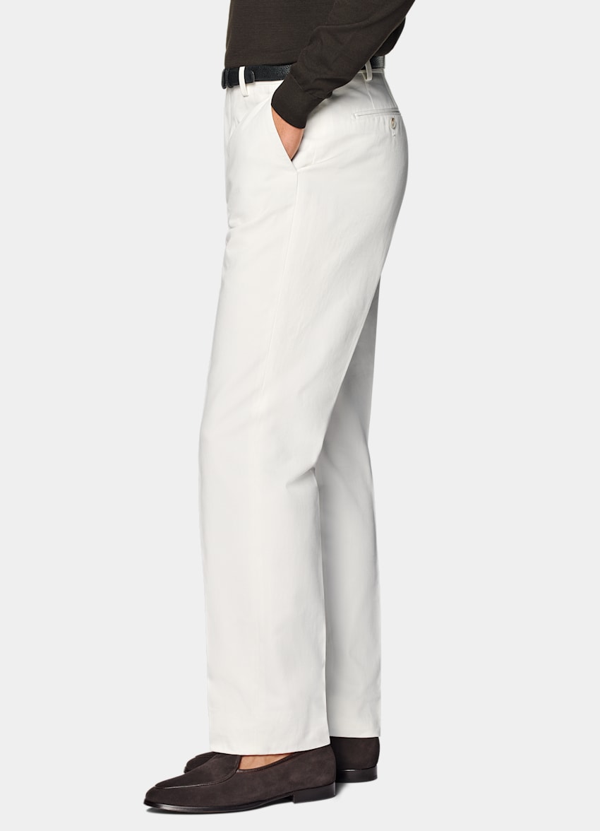 SUITSUPPLY All Season Pure Cotton by Di Sondrio, Italy Off-White Straight Leg Trousers
