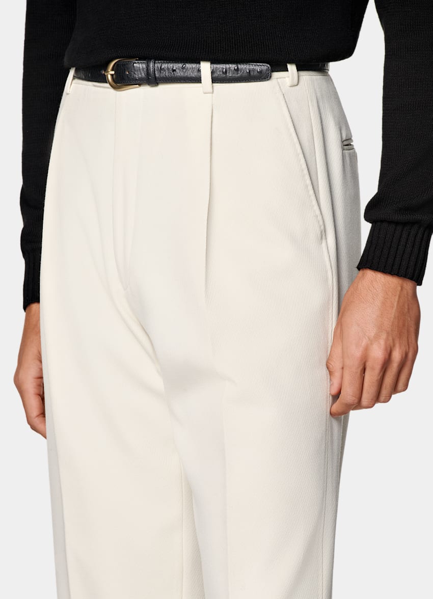 SUITSUPPLY All Season Pure Wool by Rogna, Italy Off-White Wide Leg Straight Trousers