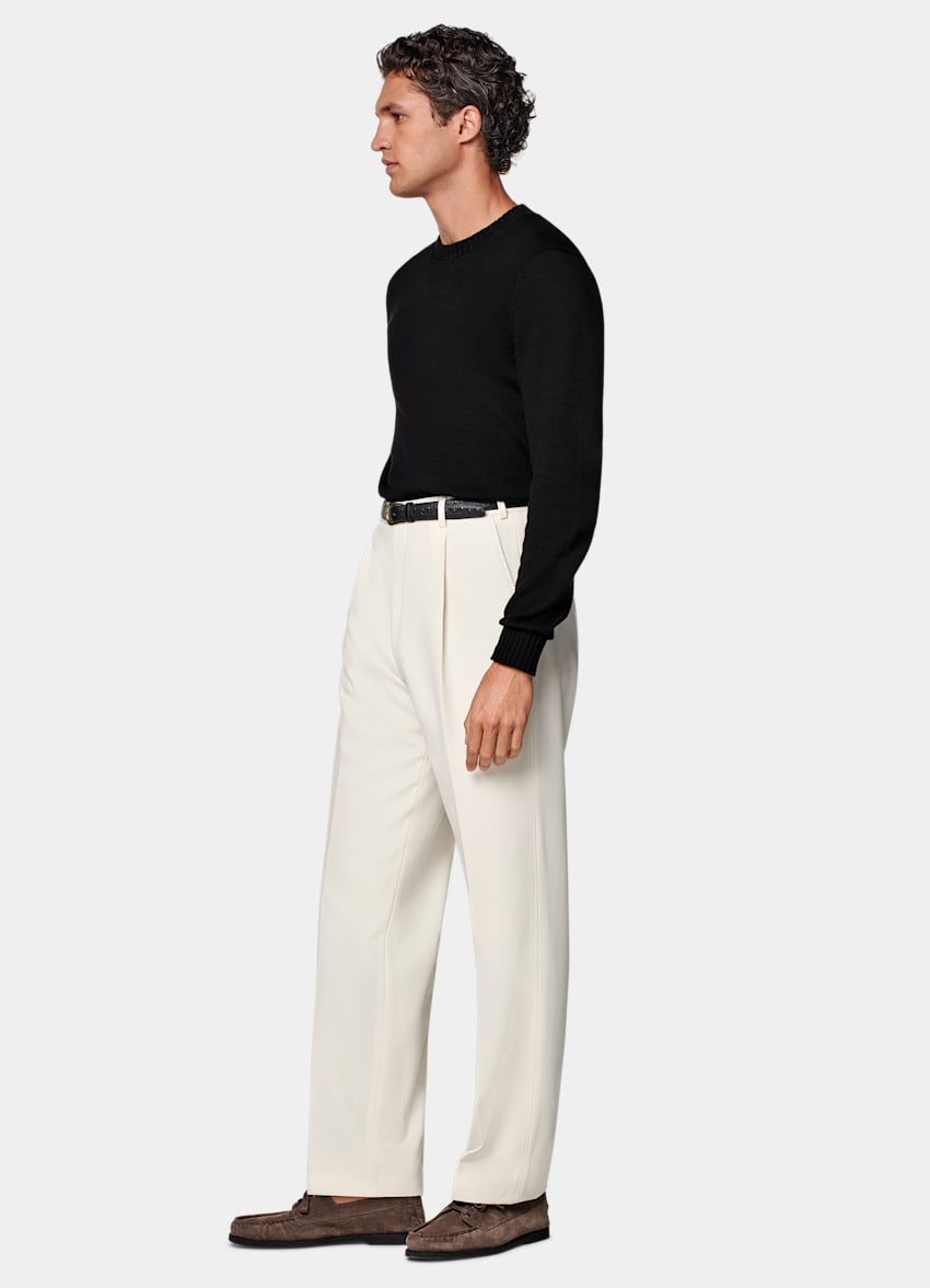 SUITSUPPLY All Season Pure Wool by Rogna, Italy Off-White Wide Leg Straight Trousers