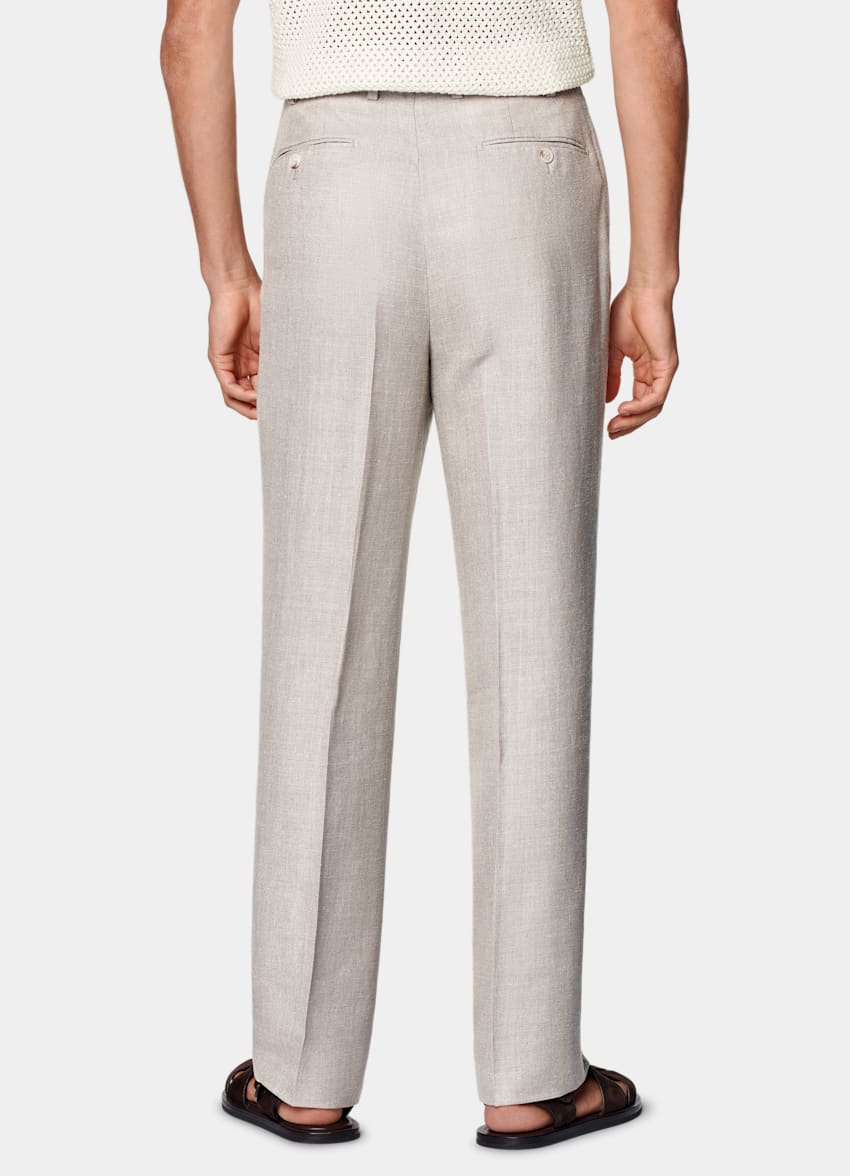 SUITSUPPLY All Season Silk Linen Wool by E.Thomas, Italy Light Taupe Wide Leg Straight Trousers