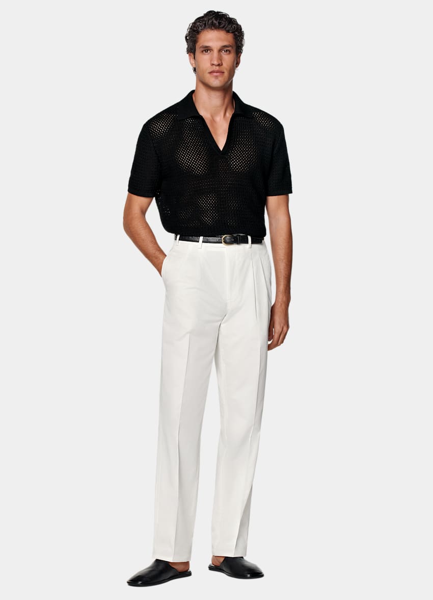 SUITSUPPLY All Season Pure Cotton by Di Sondrio, Italy Off-White Wide Leg Straight Chinos
