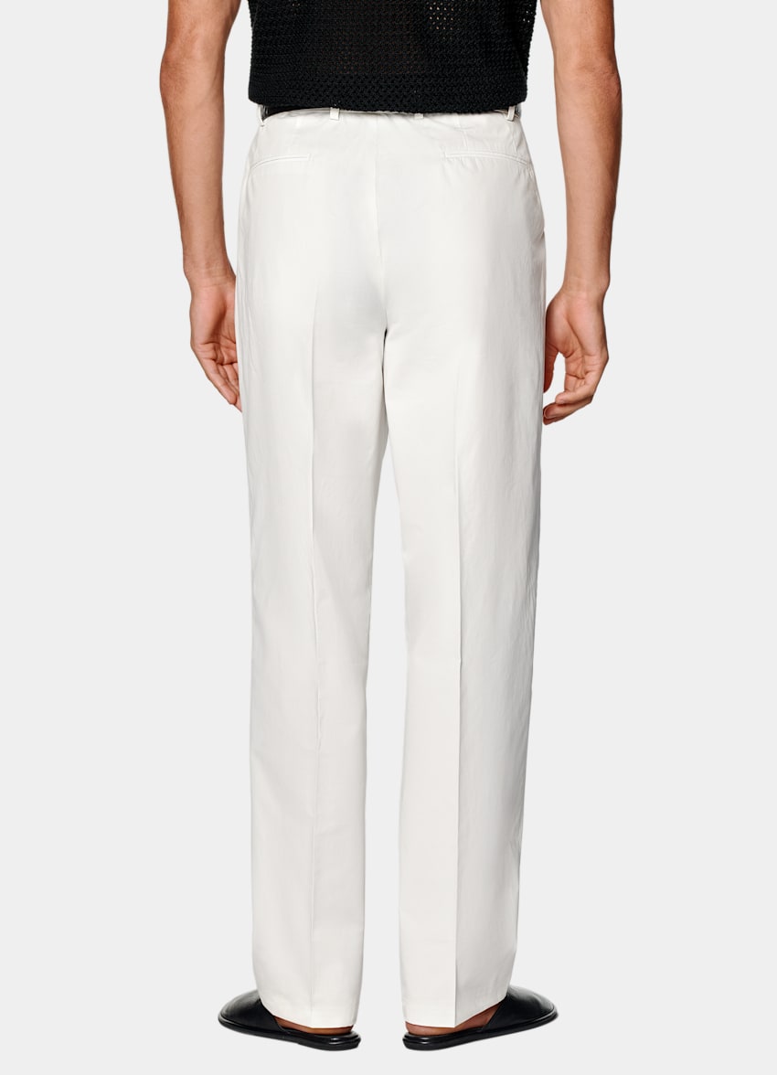 SUITSUPPLY All Season Pure Cotton by Di Sondrio, Italy Off-White Wide Leg Straight Chinos
