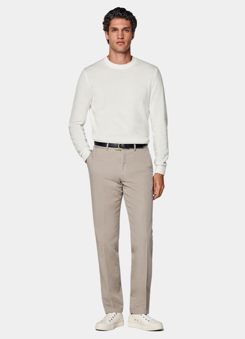 SUITSUPPLY All Season Stretch Cotton by Cervotessile, Italy Taupe Slim Leg Straight Chinos