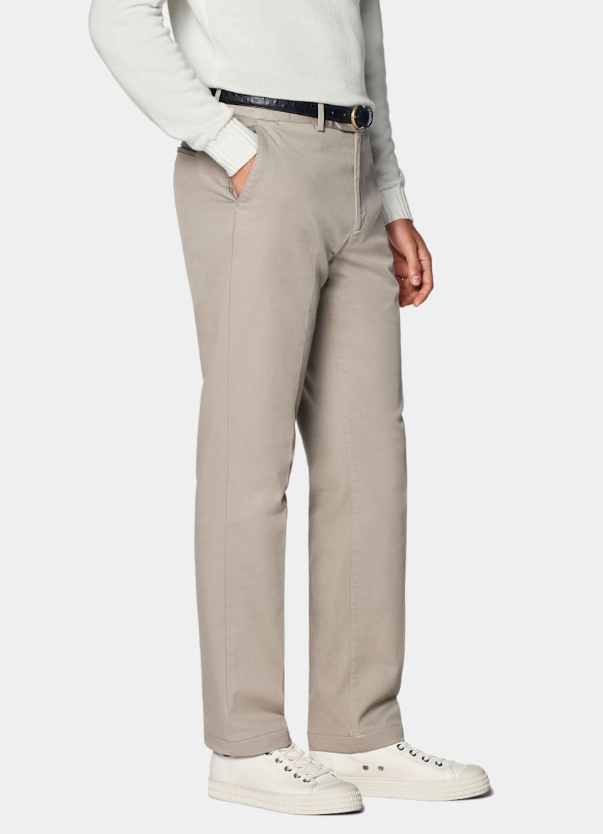 SUITSUPPLY All Season Stretch Cotton by Cervotessile, Italy Taupe Slim Leg Straight Chinos