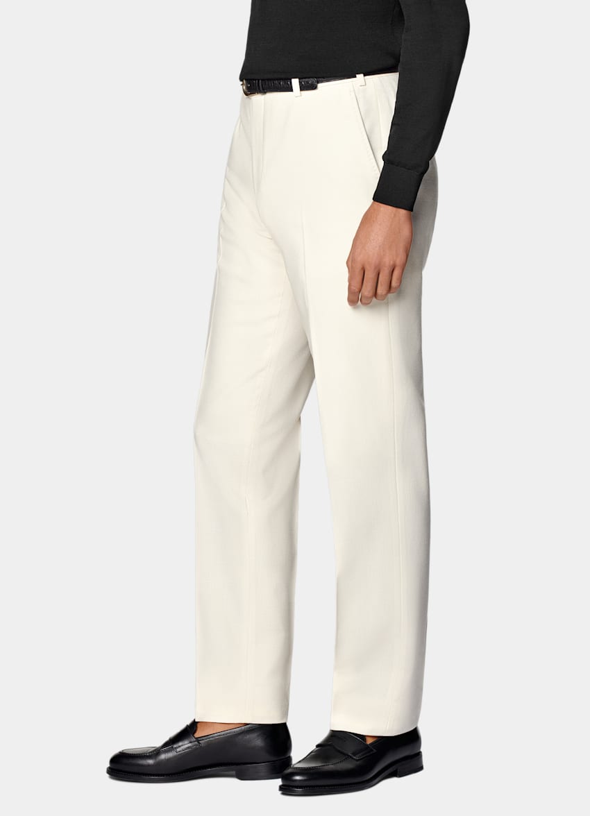 Off-White Straight Leg Pants in Wrinkle-Free 4-Ply Wool