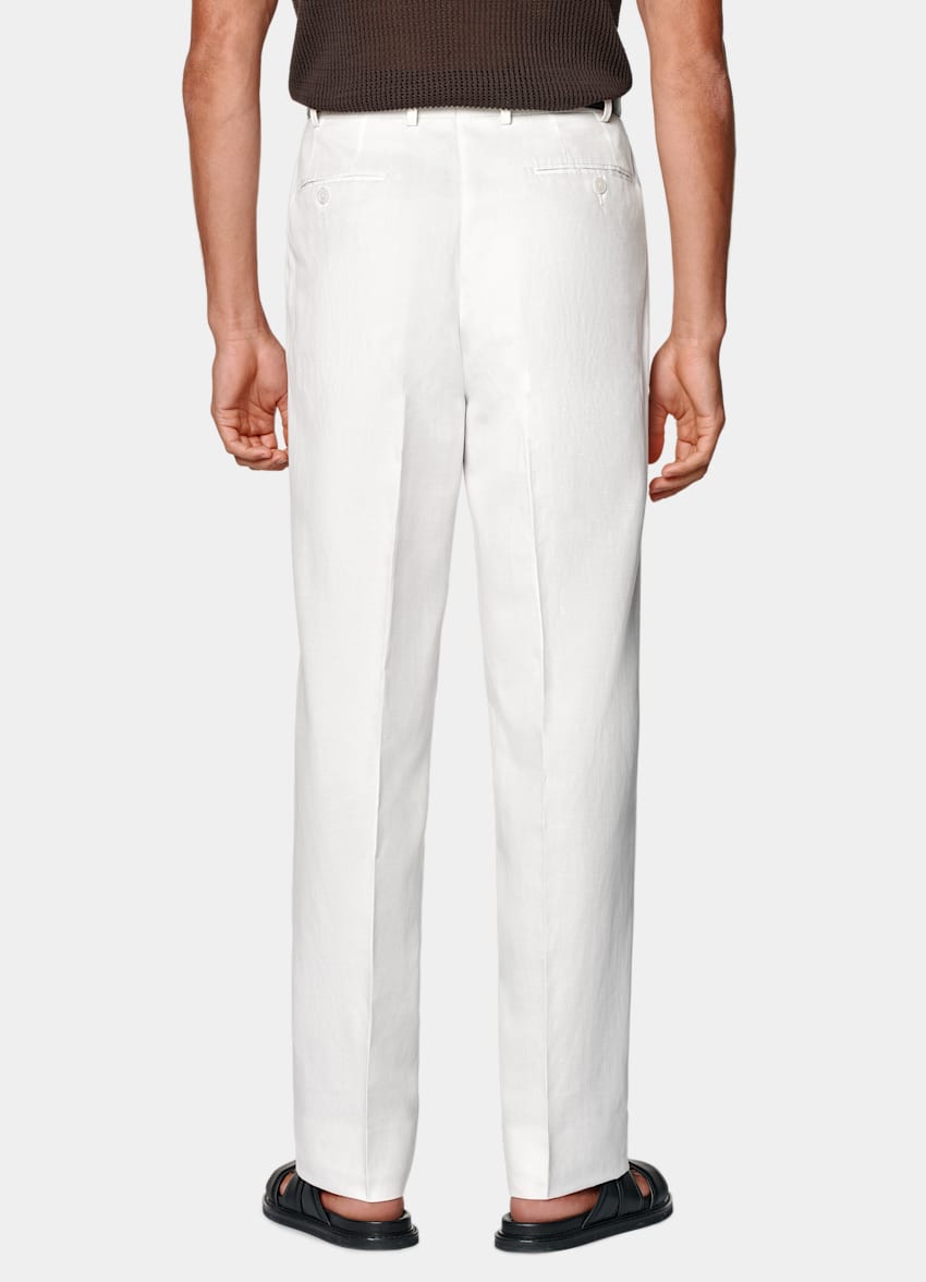 SUITSUPPLY Summer Lyocell Linen Cotton by Di Sondrio, Italy Off-White Wide Leg Straight Trousers