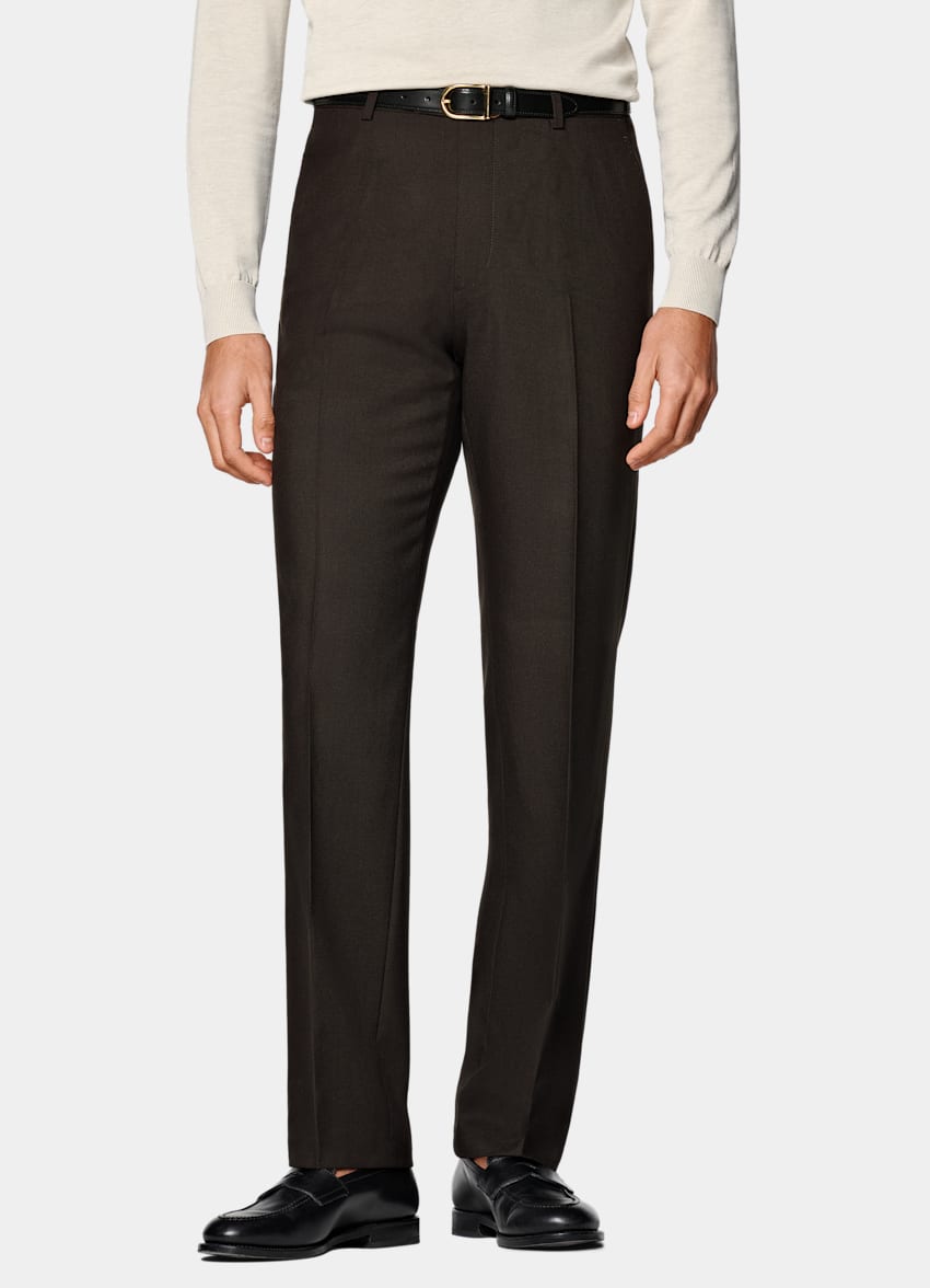 SUITSUPPLY Estate Lana 4-ply no stiro - Rogna, Italia Pantaloni marrone scuro straight leg