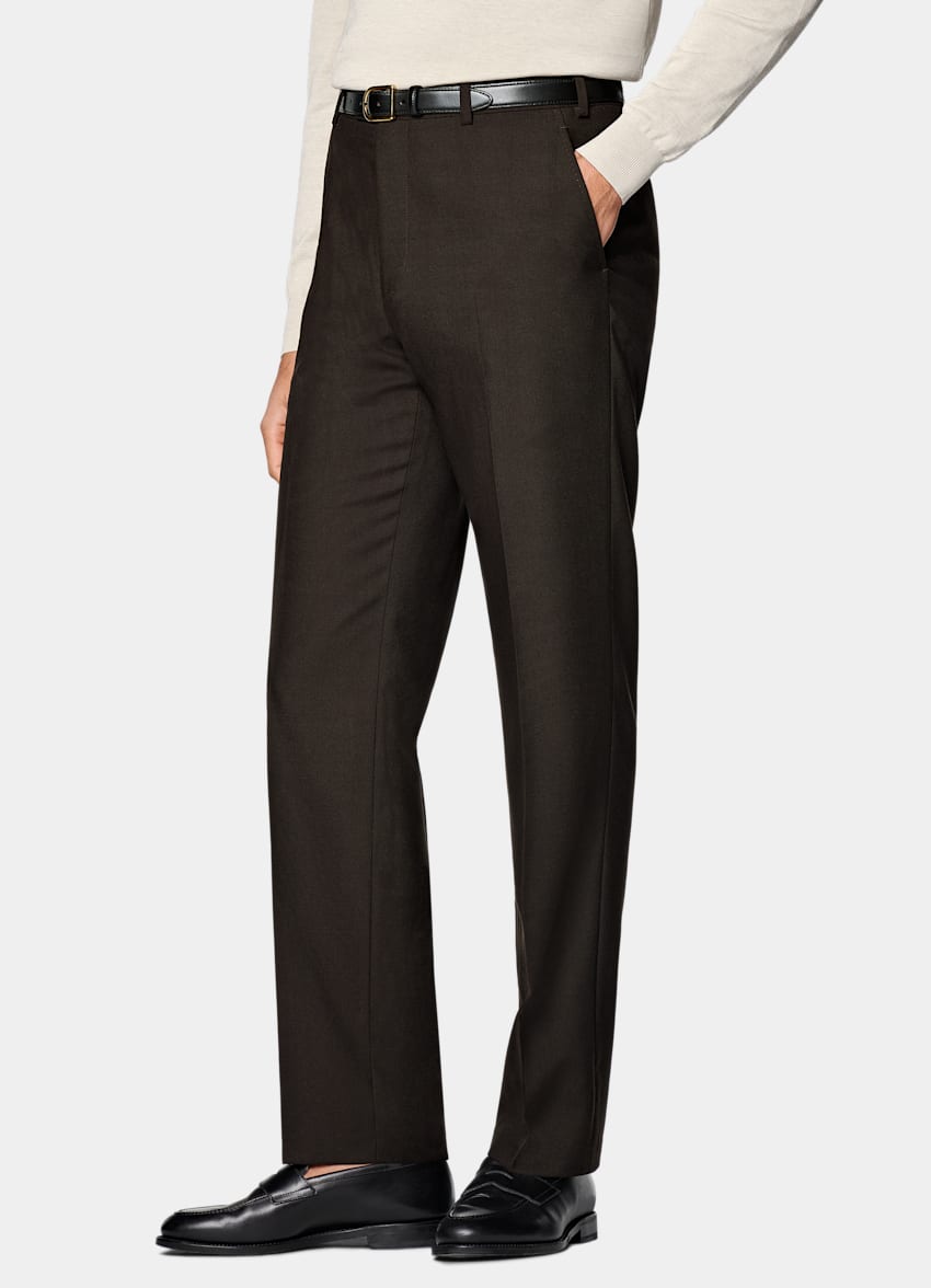 SUITSUPPLY Estate Lana 4-ply no stiro - Rogna, Italia Pantaloni marrone scuro straight leg