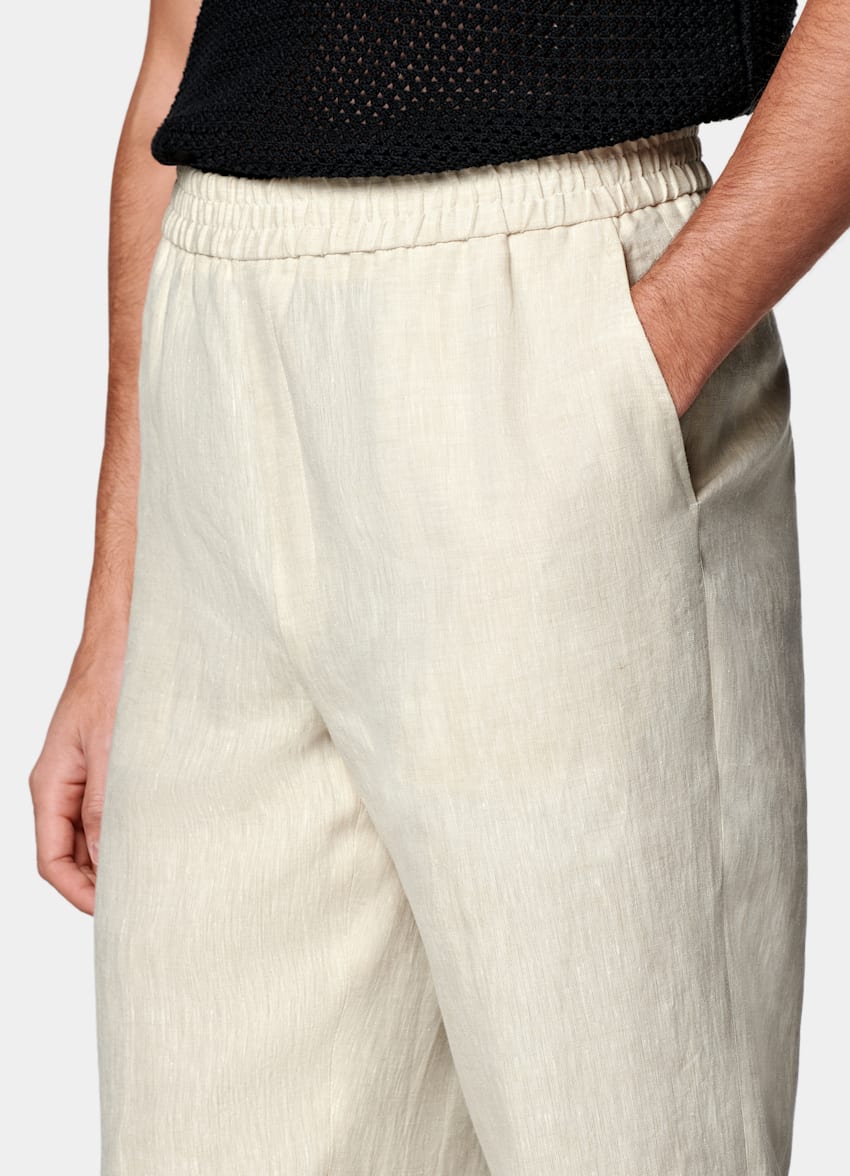 SUITSUPPLY Summer Pure Linen by Di Sondrio, Italy Sand Wide Leg Straight Pants