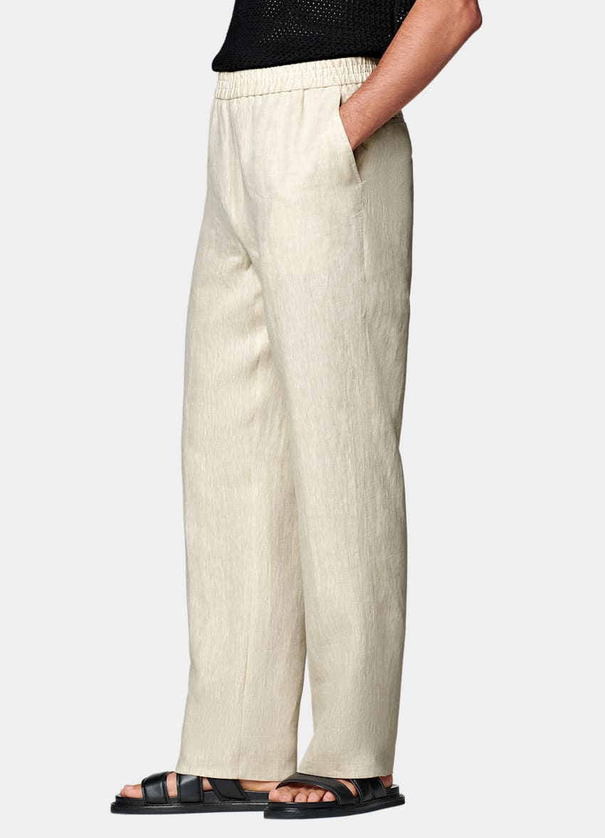 SUITSUPPLY Summer Pure Linen by Di Sondrio, Italy Sand Wide Leg Straight Pants