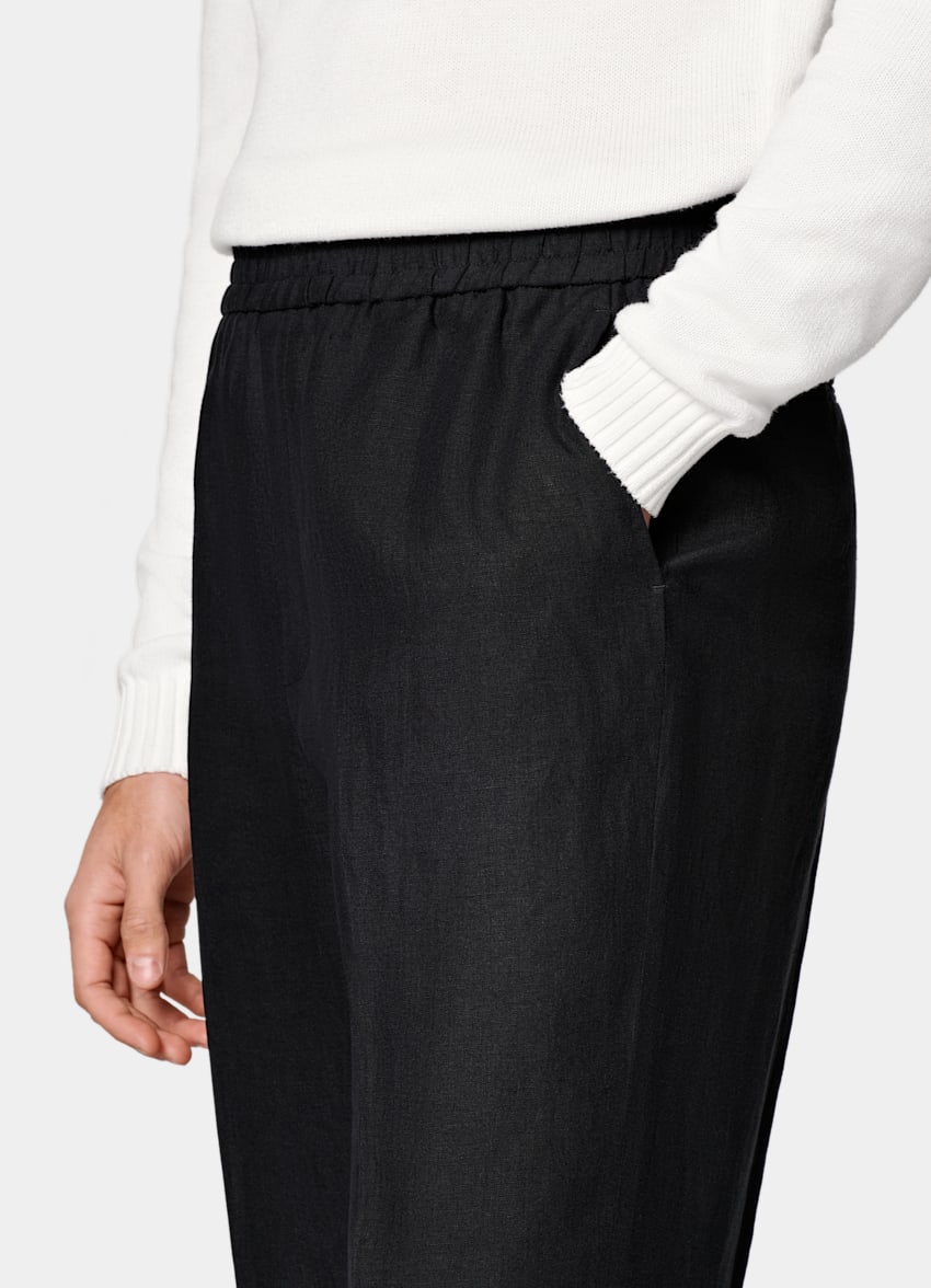 SUITSUPPLY Summer Pure Linen by Di Sondrio, Italy Black Wide Leg Straight Pants