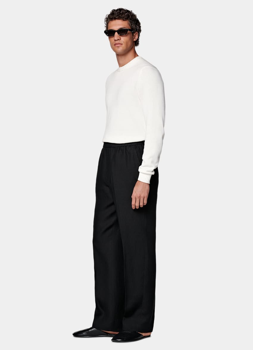 SUITSUPPLY Summer Pure Linen by Di Sondrio, Italy Black Wide Leg Straight Pants