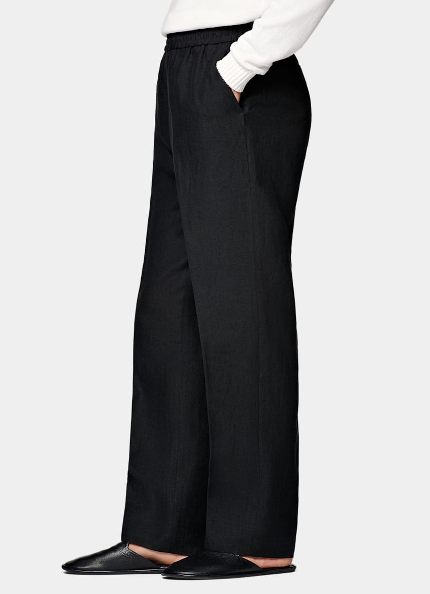 SUITSUPPLY Summer Pure Linen by Di Sondrio, Italy Black Wide Leg Straight Pants
