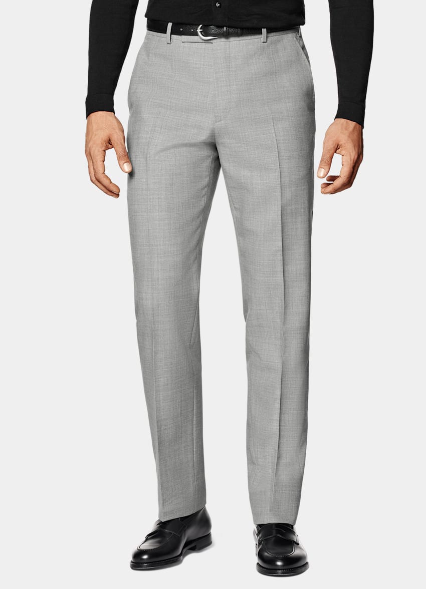 SUITSUPPLY Pure 4-Ply Traveller Wool by Rogna, Italy  Light Grey Straight Leg Pants
