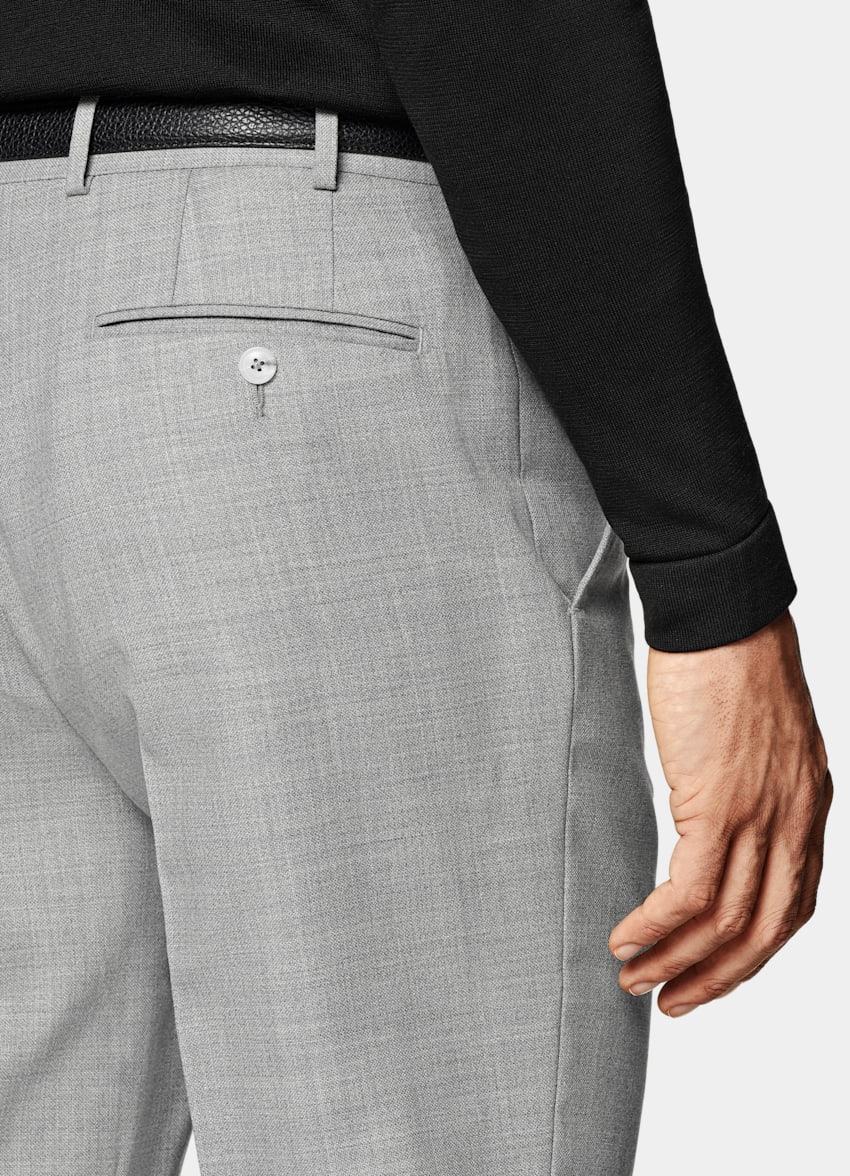 SUITSUPPLY Pure 4-Ply Traveller Wool by Rogna, Italy  Light Grey Straight Leg Milano Pants