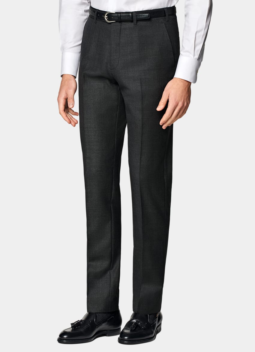SUITSUPPLY Pure S110's Wool by Vitale Barberis Canonico, Italy  Dark Grey Slim Leg Straight Suit Pants