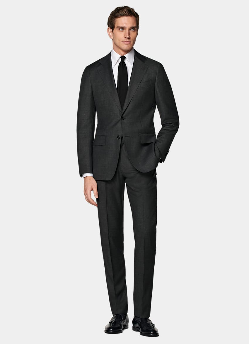 SUITSUPPLY Pure S110's Wool by Vitale Barberis Canonico, Italy Dark Grey Slim Leg Straight Brescia Suit Trousers