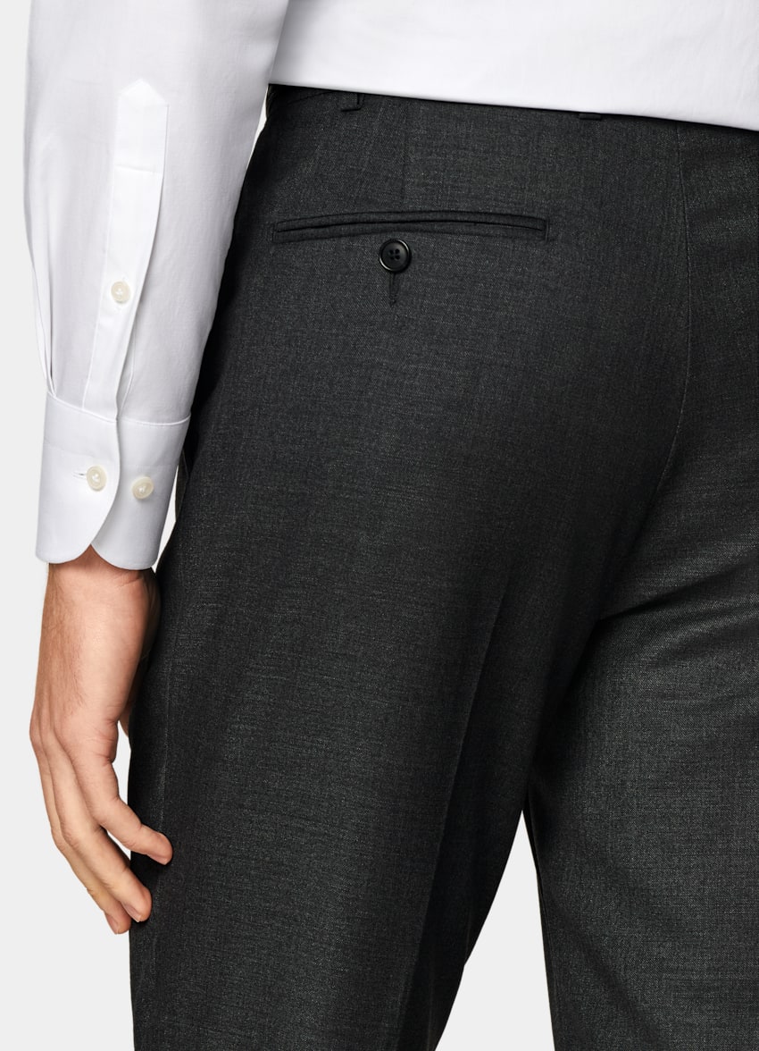 SUITSUPPLY Pura lana S110s de Vitale Barberis Canonico, Italia Pantalones de traje gris oscuro Slim Leg Straight