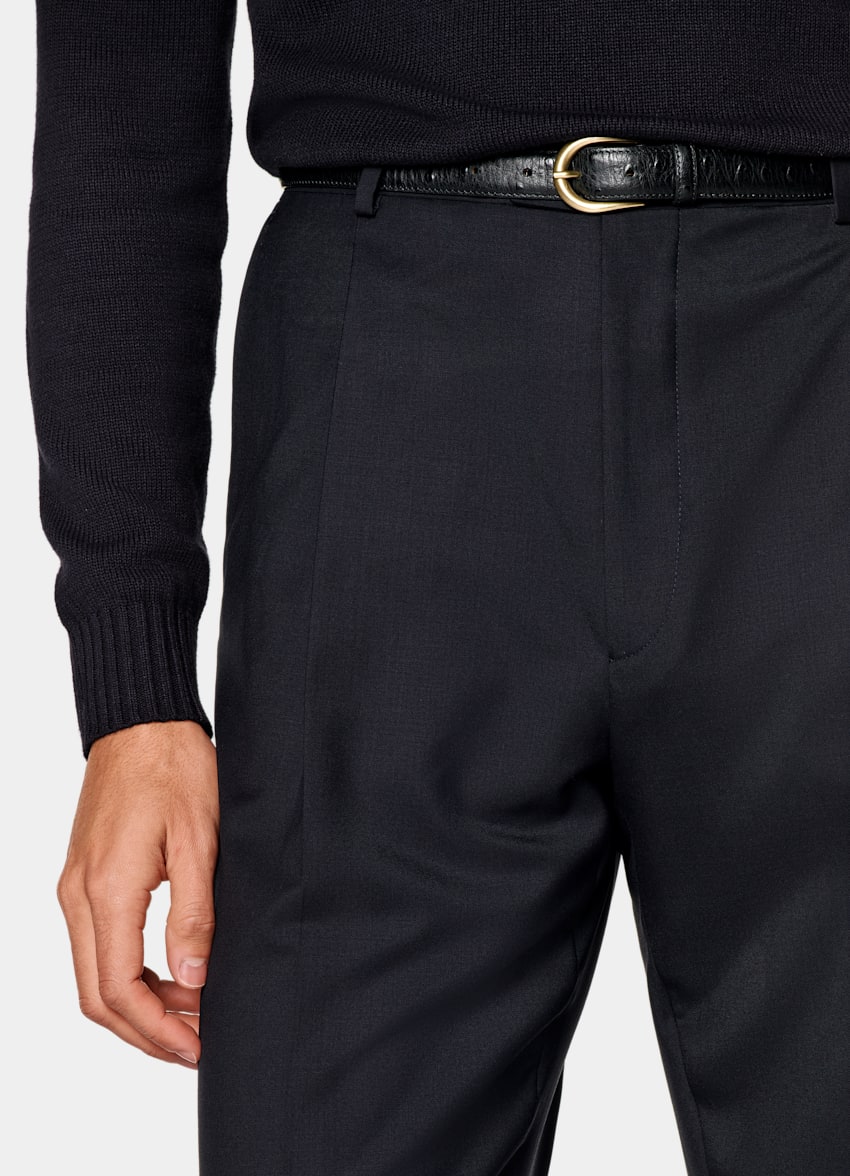 SUITSUPPLY All Season Pure S110's Wool by Vitale Barberis Canonico, Italy Navy Wide Leg Straight Trousers