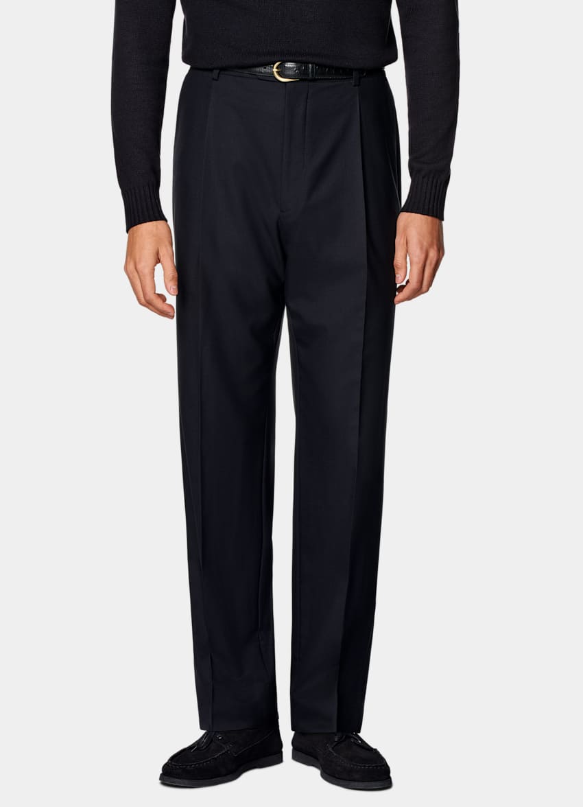 SUITSUPPLY All Season Pure S110's Wool by Vitale Barberis Canonico, Italy Navy Wide Leg Straight Trousers