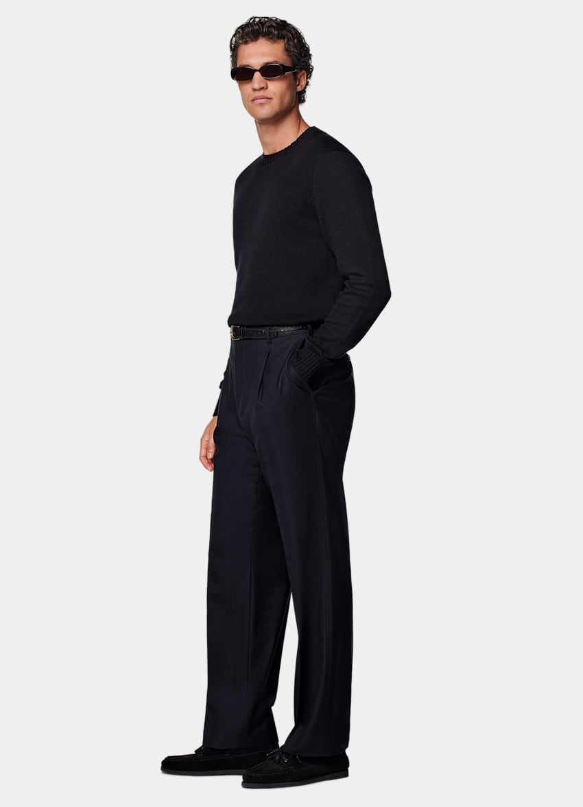 SUITSUPPLY All Season Pure S110's Wool by Vitale Barberis Canonico, Italy Navy Wide Leg Straight Trousers