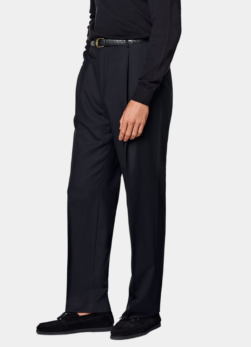 SUITSUPPLY All Season Pure S110's Wool by Vitale Barberis Canonico, Italy Navy Wide Leg Straight Trousers