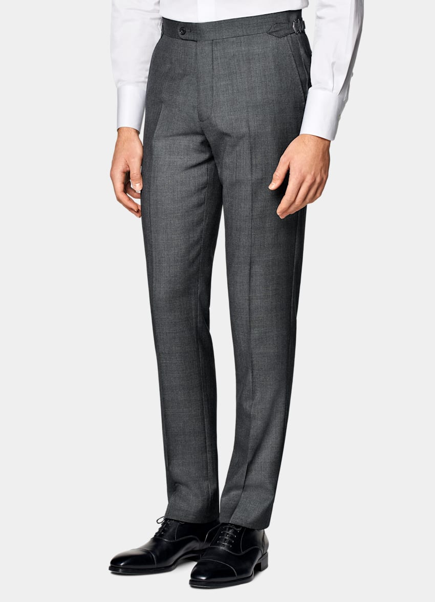 SUITSUPPLY All Season Pure S130's Wool by Vitale Barberis Canonico, Italy Dark Grey Bird's Eye Slim Leg Straight Suit Trousers