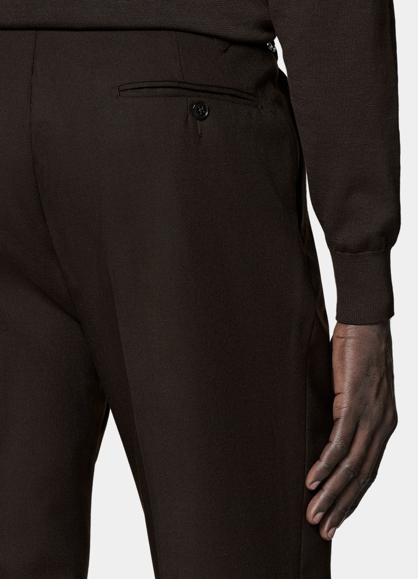 SUITSUPPLY All Season Pure 4-Ply Traveller Wool by Rogna, Italy Dark Brown Slim Leg Tapered Trousers