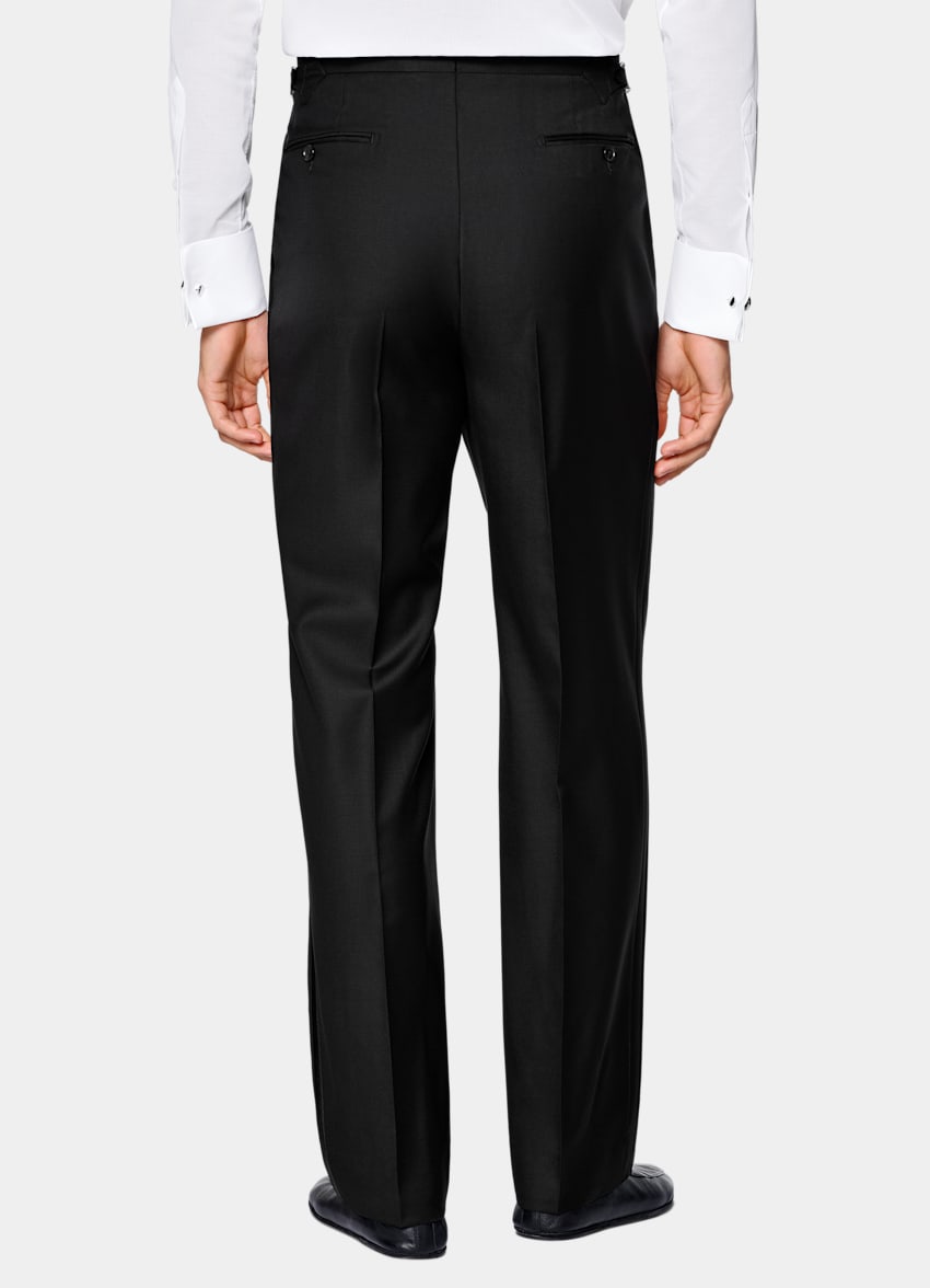 Black Wide Leg Straight Tuxedo Trousers
