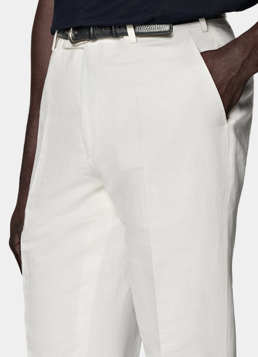 SUITSUPPLY Linen Cotton by Di Sondrio, Italy Off-White Straight Leg Trousers