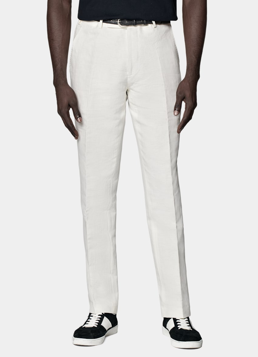 SUITSUPPLY Linen Cotton by Di Sondrio, Italy Off-White Straight Leg Milano Trousers