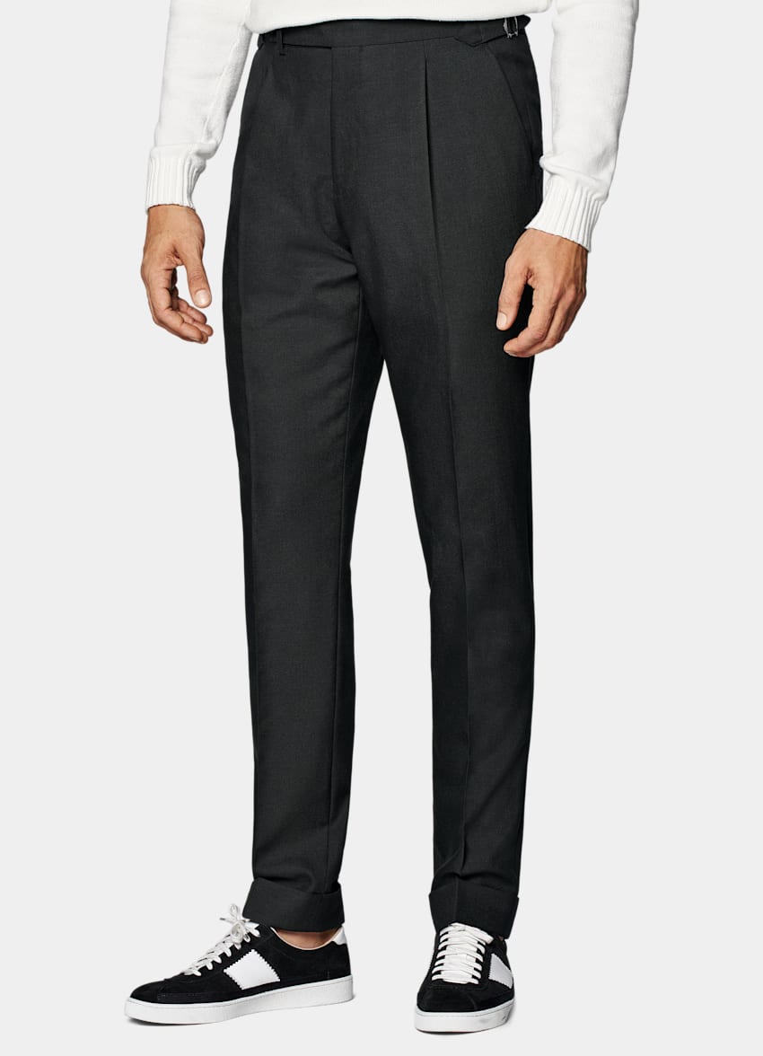 SUITSUPPLY All Season Pure 4-Ply Traveller Wool by Rogna, Italy Dark Green Slim Leg Tapered Trousers