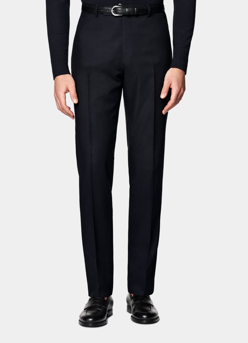 SUITSUPPLY Pure 4-Ply Traveller Wool by Rogna, Italy Navy Straight Leg Milano Trousers