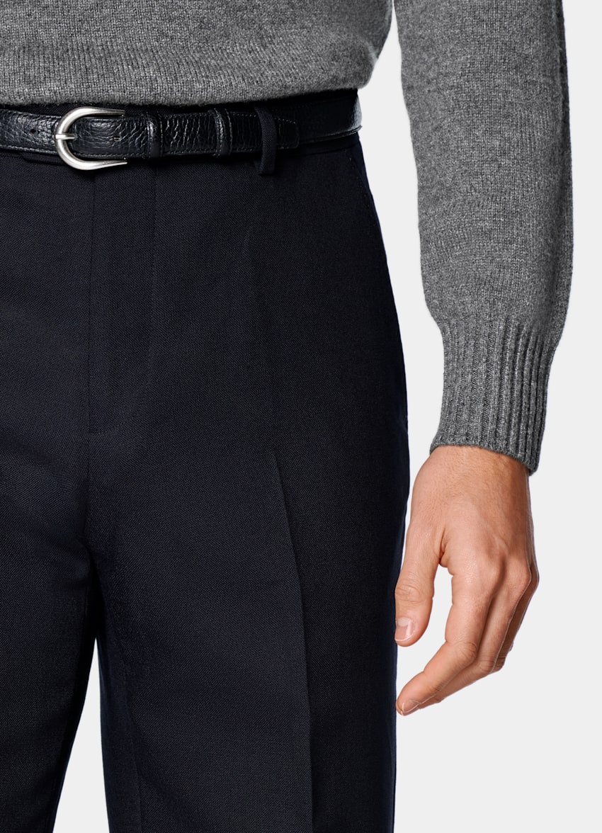 SUITSUPPLY All Season Pure 4-Ply Traveller Wool by Rogna, Italy Navy Straight Leg Suit Trousers